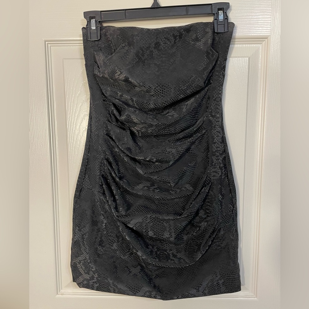DO+BE Black Strapless Ruched Snake-Print Mini Dress Sz S Sorority College Party